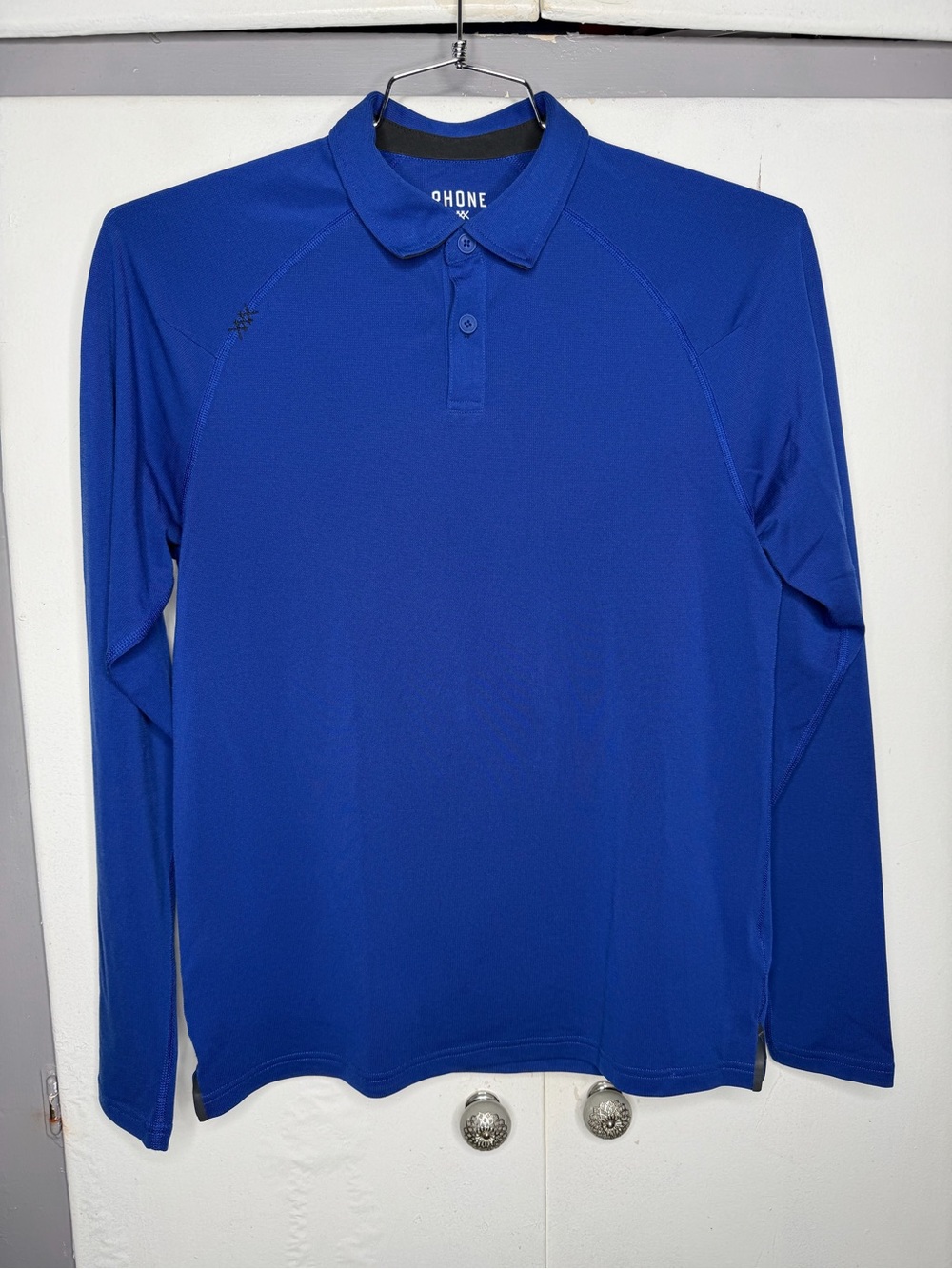 Rhone men delta pique long sleeve polo size small blue